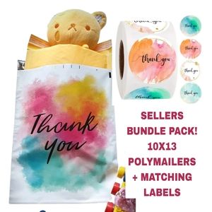100pc SELLERS BUNDLE 50pk 10x13 THANK YOU COLORS polymailers 50 MATCHING labels